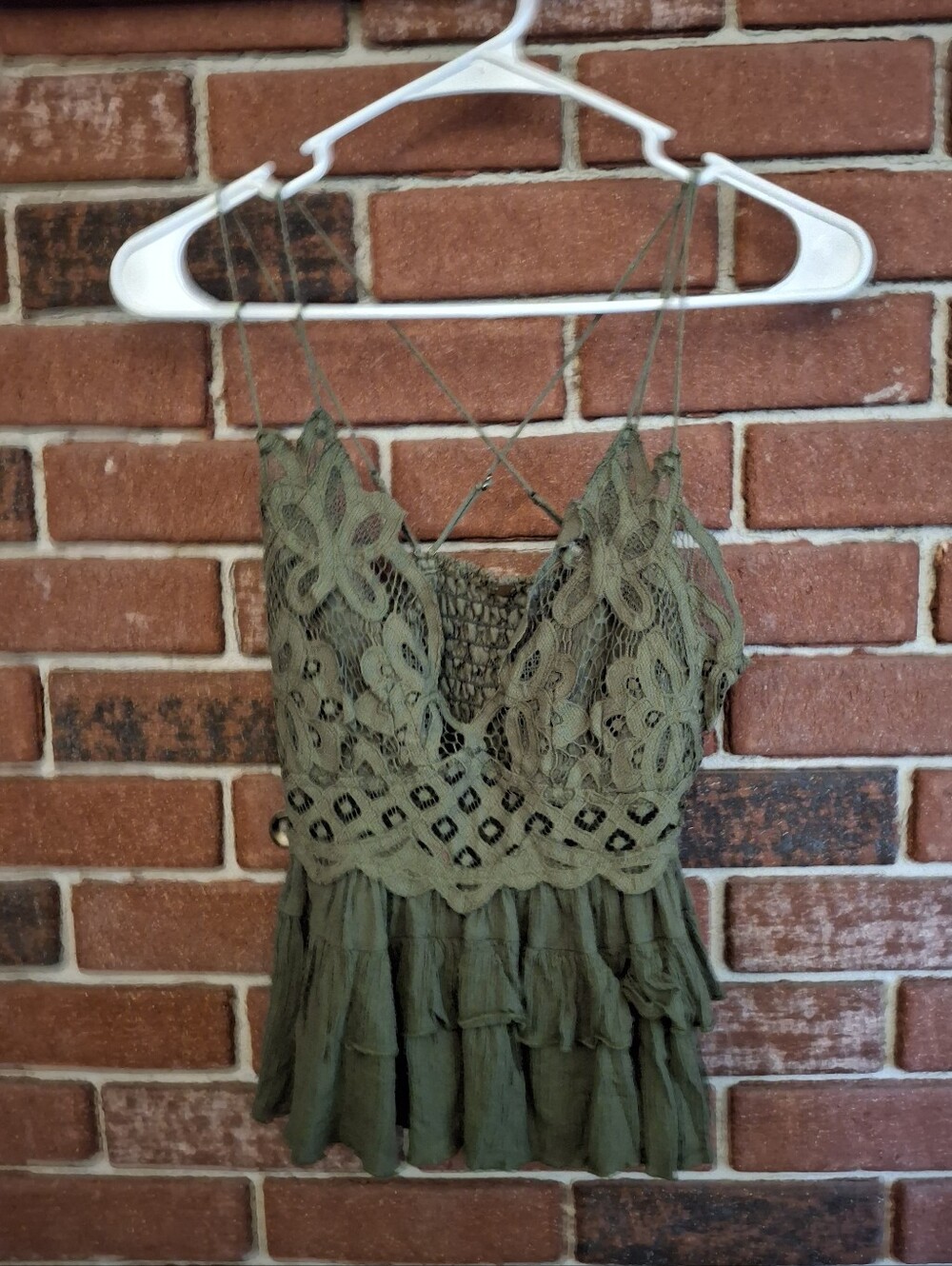 Free People olive green lace tank top